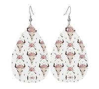 Tribal Bull Skull On White Women'S Drop-Shaped Leather Earrings Are Suitable For Parties, Holiday Parties And Gifts.