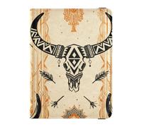 Tribal Bull Skull Pattern in Earth Tones Travel Wallet Leather Passport Holder Secure Hidden Passport Wallet for Women Trip Document, Tribal Bull Skull Pattern in Earth Tones, One Size, Fashion