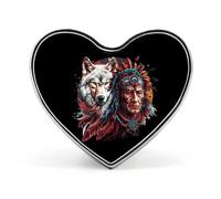 Tribal Chief And Wolf Funny Lapel Pins Heart Button Brooch Badge Pin Hat Clothes Bag Jewelry for Men Women