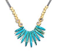 Tribal Compress Blue Turquoise Spike Gemstone Irregular Beads Stone Fan Statement Collar Choker Bib Necklaces Western Jewelry For Women Teens Gold Plated Bead & Clasp Adjustable