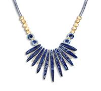 Tribal Compress Navy Lapis Lazuli Spike Gemstone Irregular Beads Stone Fan Statement Collar Choker Bib Necklaces Western Jewelry For Women Teens Gold Plated Bead & Clasp Adjustable