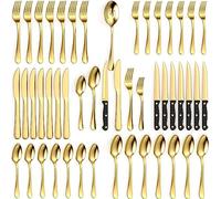 Tribal Cooking 49 Piece Gold Silverware Set - Service for 8 - Stainless Steel Gold Flatware serving set - Cutlery Set - Knives, Fork, and Spoon - Dishwasher Safe - Stunning Polished Finish