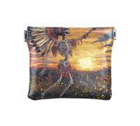 Tribal Dancing Human Skeleton Oilpainting Women's Leather Coin Purses Pouches Convenient Change Purse with Clasp for Women Girls