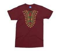 Tribal Dashiki Graphic T-Shirt - Men - 2XL - Maroon - Traditional Print South African Gifts - Tribal Art Cotton T-Shirt for Unisex - African Spirit Dashiki Graphic Tee