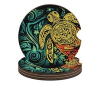 Tribal Design with Turtle Print Car Coasters, 4PCS Non-Slip Car Cup Holder Coasters with Cork Base, Heat Resistant & Waterproof Drink Coaster for Women Men