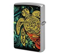Tribal Design with Turtle Print Lighter Case Metal Protective Cover with Double-Sided Art Design, Cool Lighters Pouch Shockproof Lighter Cover for Men Women Gifts, Lighters Not Included