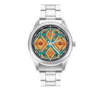 Tribal Ethnic Aztec Geometric Watches for Men Business Dress Watch Stainless Steel Band Wristwatch