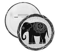 Tribal Ethnic Indian Elephant with Mandalas Black White 5 PCs Round Brooch Pin, Unisex Smooth Surface Lapel Tie Pin, Tin Plate Badge Jewelry Crafts Decor for Costume Accessory Men Women
