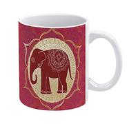 Tribal Ethnic Indian Elephant with Mandalas Red Pattern Funny White Ceramic Mug, Novelty Tea Coffee Cup 11 Oz, Gifts for Mom/Daughter/Son/Father on Birthday/Christmas/Anniversary