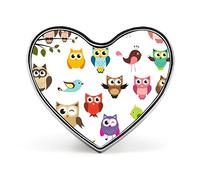 Tribal Ethnic Owls Seamless on White Heart Brooch Pin, Unisex Smooth Surface Lapel Tie Pin, Lightweight Badge Jewelry Crafts Decor for Costume Accessory Men Women