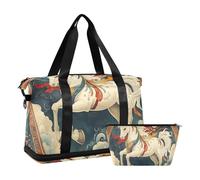 Tribal Ethnic Style Horse Cloud Travel Tote Gym Bag Large Carry On Airport Bag with Toiletry Bag for Airplane Traveling Large Capacity, Tribal ethnic style horse cloud, One Size