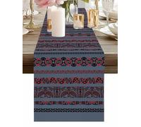 Tribal Ethnic Style Table Runner 13 x 90 Inch, Bird Geometric Boho Navy Blue Black Rustic Washable Cotton Linen Dining Table Runner Tabletop Decorations for Restaurant Home Kitchen Party