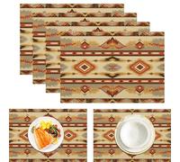 Tribal Geometric Table Fabric Placemats Set of 4, Durable Machine Washable Reusable American Indian Cotton Linen Non-Slip Table mats for Party Holiday Decor and Everyday Use (45x30cm, Brown)