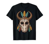 Tribal Horned Mask Feathers Ancient Spirit Ritual Halloween T-Shirt