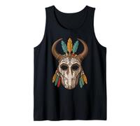 Tribal Horned Mask Feathers Ancient Spirit Ritual Halloween Tank Top