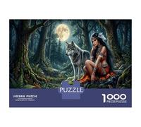 Tribal Maiden 1000 Piece Puzzle Full Moon Forest for Relaxation Brain Training Retirement Gift Housewarming Gift for Advanced Puzzlers 70x50cm/1000pcs
