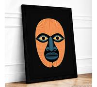 Tribal Mask Study Geometric Framed Wall Art Print A3 (42×29.7cm) Black, Wall Decor for Living Room, Bedroom, Office & Home, Ready to Hang, Art Gift