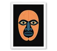 Tribal Mask Study Geometric Framed Wall Art Print A3 (42×29.7cm) White, Wall Decor for Living Room, Bedroom, Office & Home, Ready to Hang, Art Gift