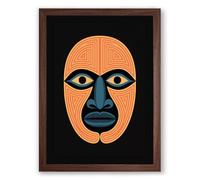 Tribal Mask Study Geometric Framed Wall Art Print A4 (29.7×21cm) Walnut, Wall Decor for Living Room, Bedroom, Office & Home, Ready to Hang, Art Gift