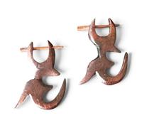 Tribal Mermaid Wooden Earrings, Handcrafted Boho Stud Pair