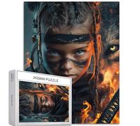 Tribal Ninja Girl 1000 Piece Jigsaw Puzzles for Adults Angry Wolf Background Art Jigsaw Puzzle Challenging Family Activity Games Colorful DIY Craft Puzzle for Home Decor Gifts 20" ×27"