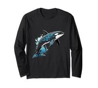 Tribal Orca Design with Ocean Blue Accents Long Sleeve T-Shirt