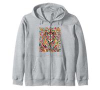 Tribal Patchwork Lion Lover Stuff Mosaic Vintage Lion Zip Hoodie