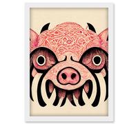 Doppelganger33 LTD Tribal Pattern Pig Hog Mask Wild Boar Illustration Artwork Framed Wall Art Print A4
