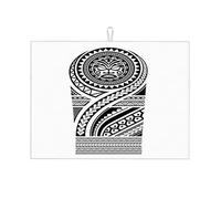 Tribal Pattern Polynesian Tattoo Styles Group Elements Ornaments for Artistic Dish Drying Pad Drying mat Printed Pattern Large 18 X 24 Inch