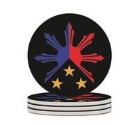 Tribal Philippines Filipino Sun And Stars Flag Ceramic Coasters for Cup with Cork Base Round Anti-Slip Drink Mats Home Kitchen Decor