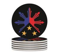 Tribal Philippines Filipino Sun And Stars Flag Ceramic Coasters for Cup with Cork Base Round Anti-Slip Drink Mats Home Kitchen Decor