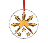 Tribal Philippines Filipino Sun And Stars Flag Crystal Glass Pedant Hanging Ornament Printed Gifts Decor for Xmas Tree Merry Christmas Wedding Anniversary