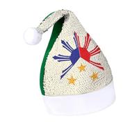 Tribal Philippines Filipino Sun And Stars Flag Funny Sequin Santa Hat Plush Christmas Hats Party Headwear for Holiday New Year