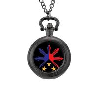 Tribal Philippines Filipino Sun and Stars Flag Men's Pocket & Fob Watches Silent Ticking Quartz Alloy Chain Watch for Daily Use Black-Style