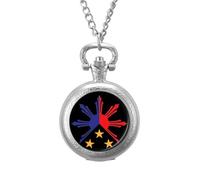Tribal Philippines Filipino Sun and Stars Flag Men's Pocket & Fob Watches Silent Ticking Quartz Alloy Chain Watch for Daily Use Silver-Style