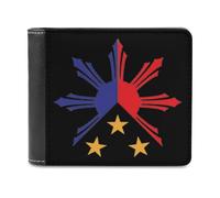 Tribal Philippines Filipino Sun and Stars Flag Slim Leather Men's Wallets with 6 Card Holders Minimalist Billfold Travel Purse