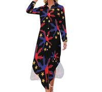 Tribal Philippines Filipino Sun and Stars Flag Women's Casual Maxi Dresses Long Sleeve Ladies Long Dress Button-Down Shirt Dress XL
