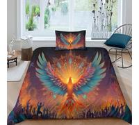 Tribal Phoenix Rising from Flames, Mandala And Tribal Pattern Printed Comforter Cover Set 3D Print Quilt Covers Microfibre Bedding 3 Pcs Set with Pillow Case for Kids Teens Adults Single（135x200cm）