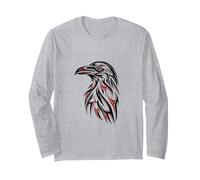 Tribal Raven Flame Art in Red and Black Long Sleeve T-Shirt
