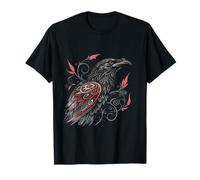 Tribal Raven Tattoo Art with Red Accents Design T-Shirt