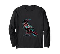 Tribal Raven with Teal and Crimson Accents Long Sleeve T-Shirt