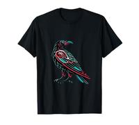 Tribal Raven with Teal and Crimson Accents T-Shirt