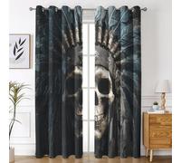 Tribal Skull Blackout Curtains, Native American Curtains for Bedroom Living Room, Window Treatments 90 Inch Drop, Eyelet Drapes, 66x90 Inch 2 Panels D&P27