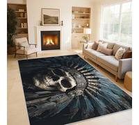 Tribal Skull Rugs for Living Room Bedroom, Native American Area Rugs Large 160x230 cm, Washable Non Slip Pattern Carpet Home Decor C23