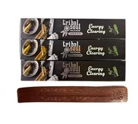 Tribal Soul Energy Clearing Spiritual Incense Gift Set with Wooden Holder, 3 Pack Meditation Sticks