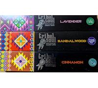 Tribal Soul Incense Sticks (3 Packs x 15g) - Hand-rolled in India, Natural & Aromatic Scents for Cleansing, Meditation: (Lavender, Sandalwood & Cinnamon)