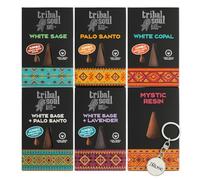 Tribal Soul Jumbo Backflow Incense Cones 6 Pack Set - White Sage, Palo Santo, Copal, Sage & Palo Santo, Lavender, Mystic Resin - with JRose Trolley Coin Keychain