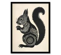 Tribal Squirrel Artwork Black and White Nature Framed Art Print Artery8 Black A4