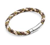 Tribal Steel Camo Plaited Leather Bracelet for Men - Mens 21cm Leather Bracelet with Riveted Stainless Steel Rocker Clasp