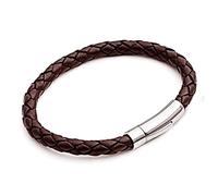 Tribal Steel Men's Plaited Leather Bracelet with Secure Riveted Stainless Steel Rocker Clasp